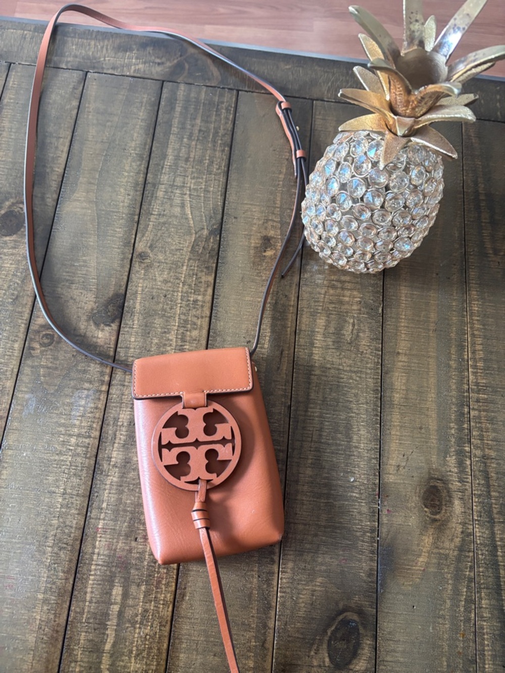Tory Burch Tan Leather Kira Crossbody Phone Bag